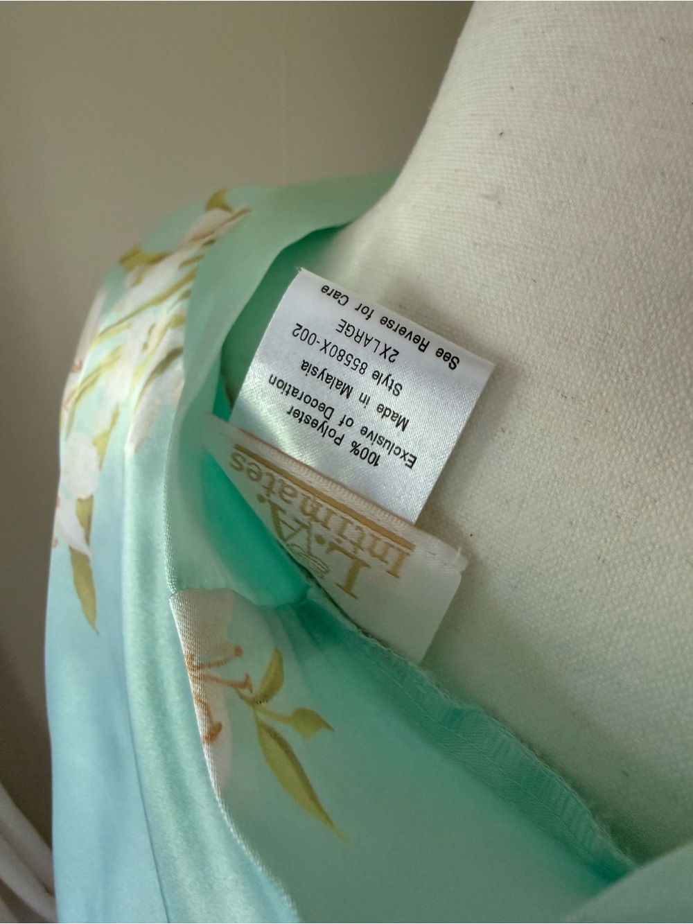 Vintage chemise robe set Mint Floral Satin Robe & Chemise Set Lace Trim Plus Siz - Picture 4 of 11